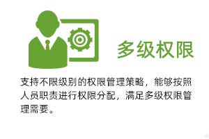多級(jí)權(quán)限管理：支持不限級(jí)別的權(quán)限管理策略，能夠按照人員職責(zé)進(jìn)行權(quán)限分配，滿足多級(jí)權(quán)限管理需要。